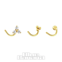 Blue Banana Pvd Gold 3 Pack Assorted Jewelled Nose Stud (Gold)