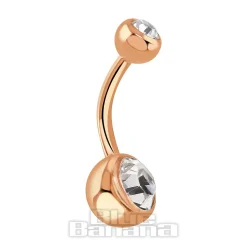 Blue Banana Rose Gold 1.6mm Double Jewelled Navel Bar (Crystal)
