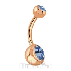 Blue Banana Rose Gold 1.6mm Double Jewelled Navel Bar (Aqua)