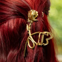 Blue Banana Rose & Thorn Hair Clip (Antique Gold)