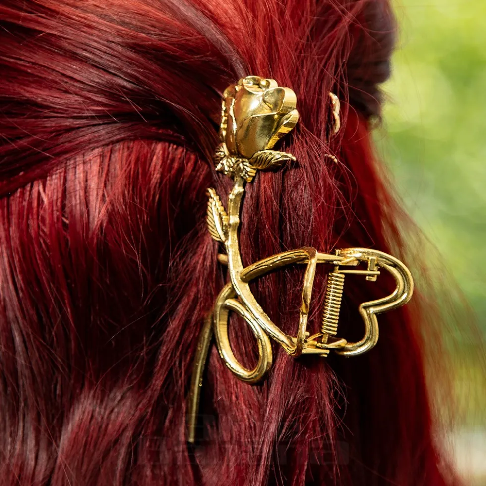 Blue Banana Rose & Thorn Hair Clip (Antique Gold)