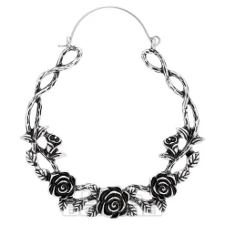 Blue Banana Rose Vine Plug Hoop Earrings (Silver)