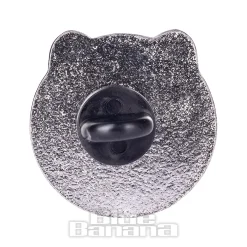 Blue Banana Round Cat Face Pin Badge (Black)