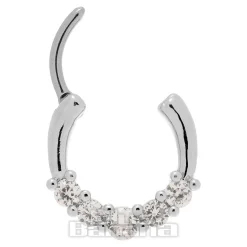 Blue Banana Round Crystals Surgical Steel Hinged Segment Ring (Silver)
