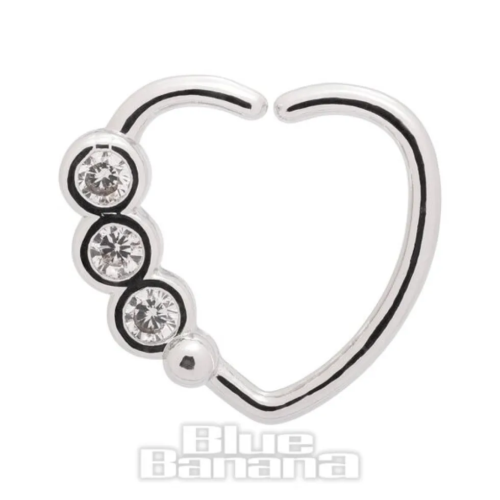 Blue Banana Round Gems 1.0mm Left Tragus Heart (Silver)