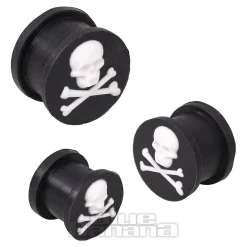 Blue Banana Silicone Skull & Crossbones Ear Plug 6-20mm (Black)