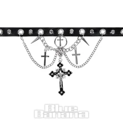 Blue Banana Skull & Crosses Choker (Black/Silver)
