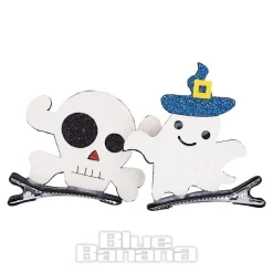 Blue Banana Skull & Ghost Hair Clip (White)