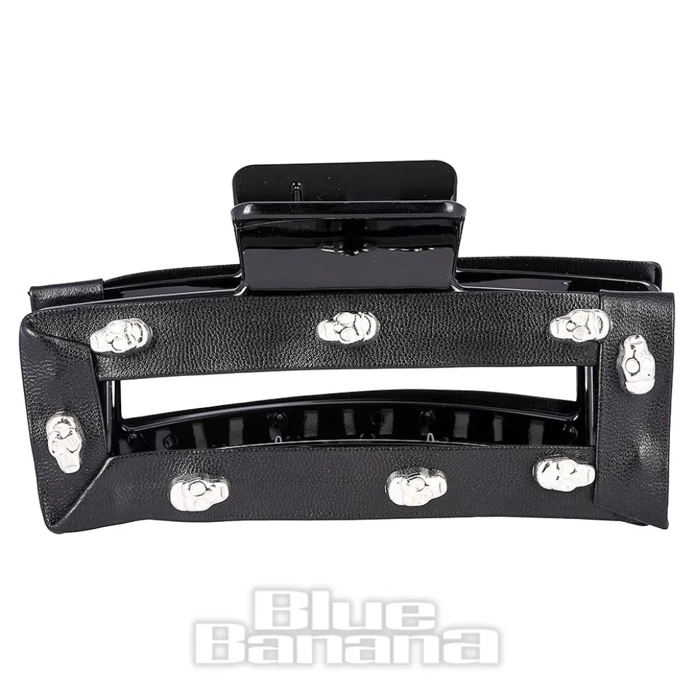 Blue Banana Skull Studded Hair Clip (Black)