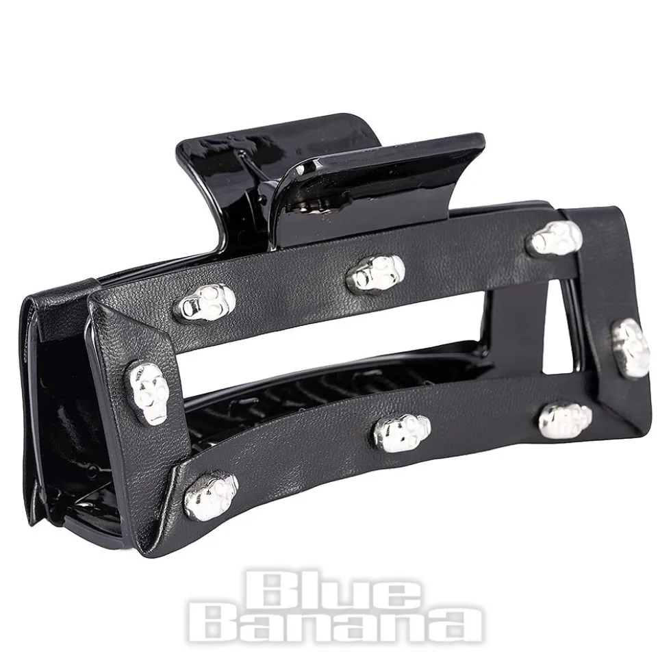Blue Banana Skull Studded Hair Clip (Black)