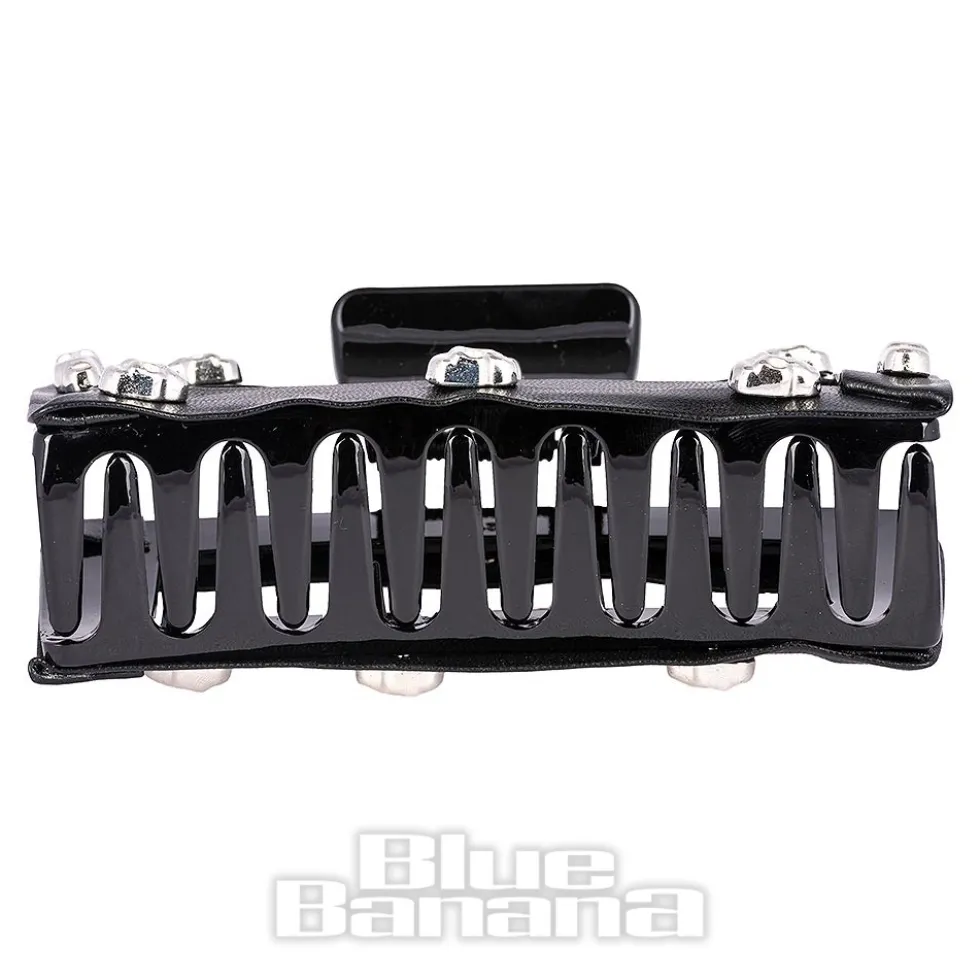 Blue Banana Skull Studded Hair Clip (Black)