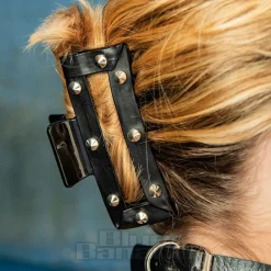 Blue Banana Small Cone Studded Hair Clip (Black)