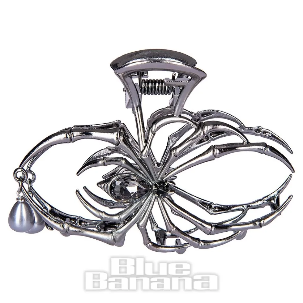 Blue Banana Spider & Pearl Hair Clip (Black)