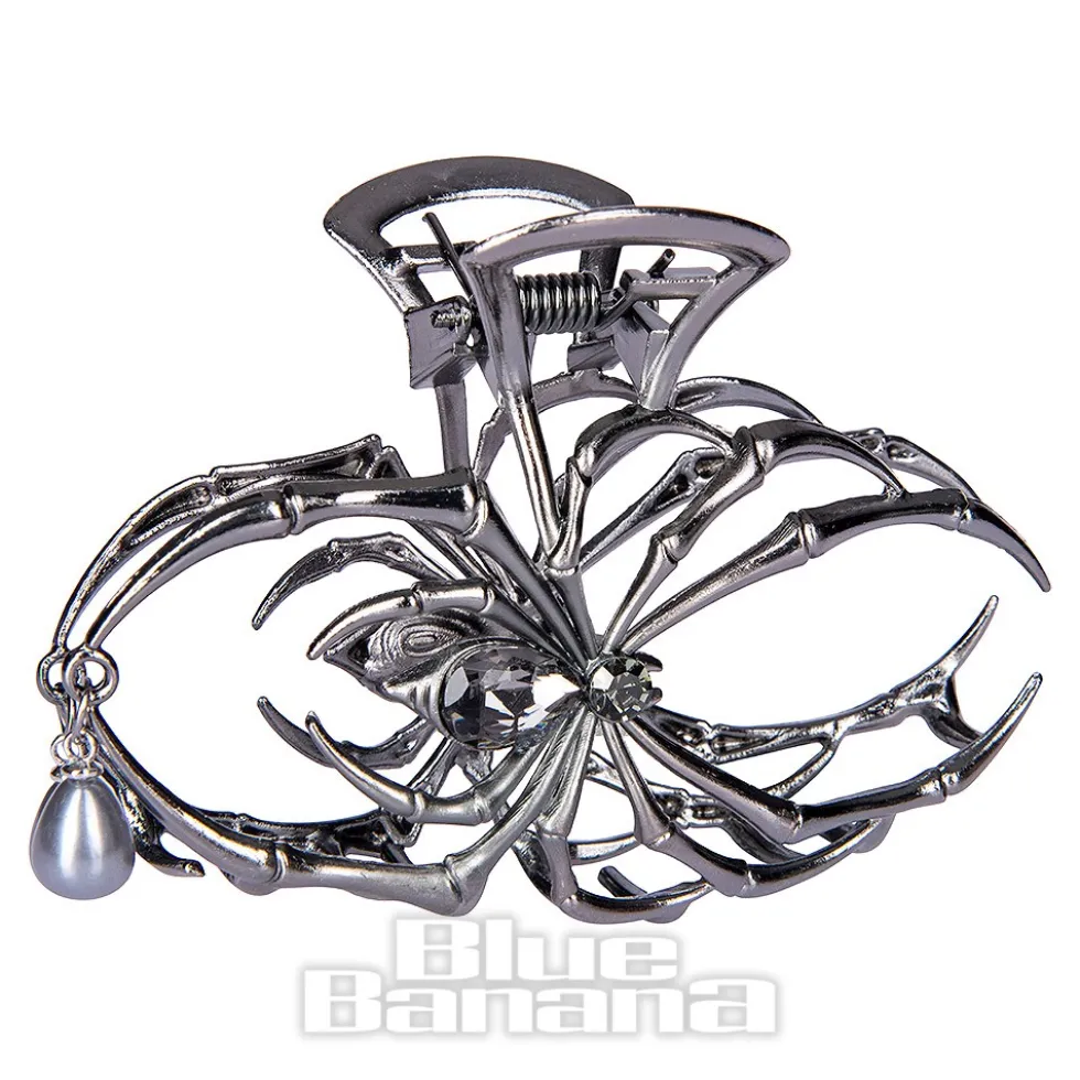 Blue Banana Spider & Pearl Hair Clip (Black)