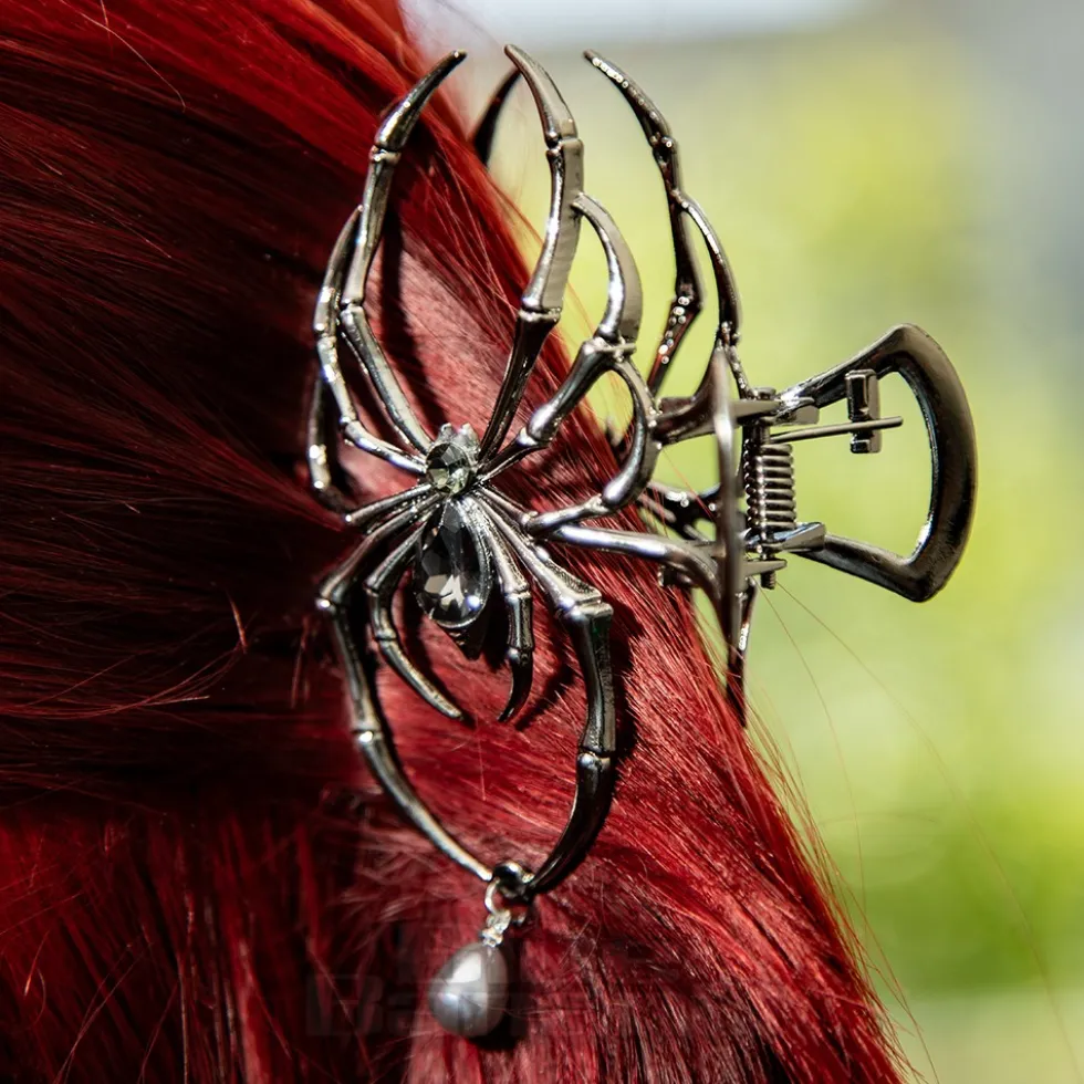 Blue Banana Spider & Pearl Hair Clip (Black)