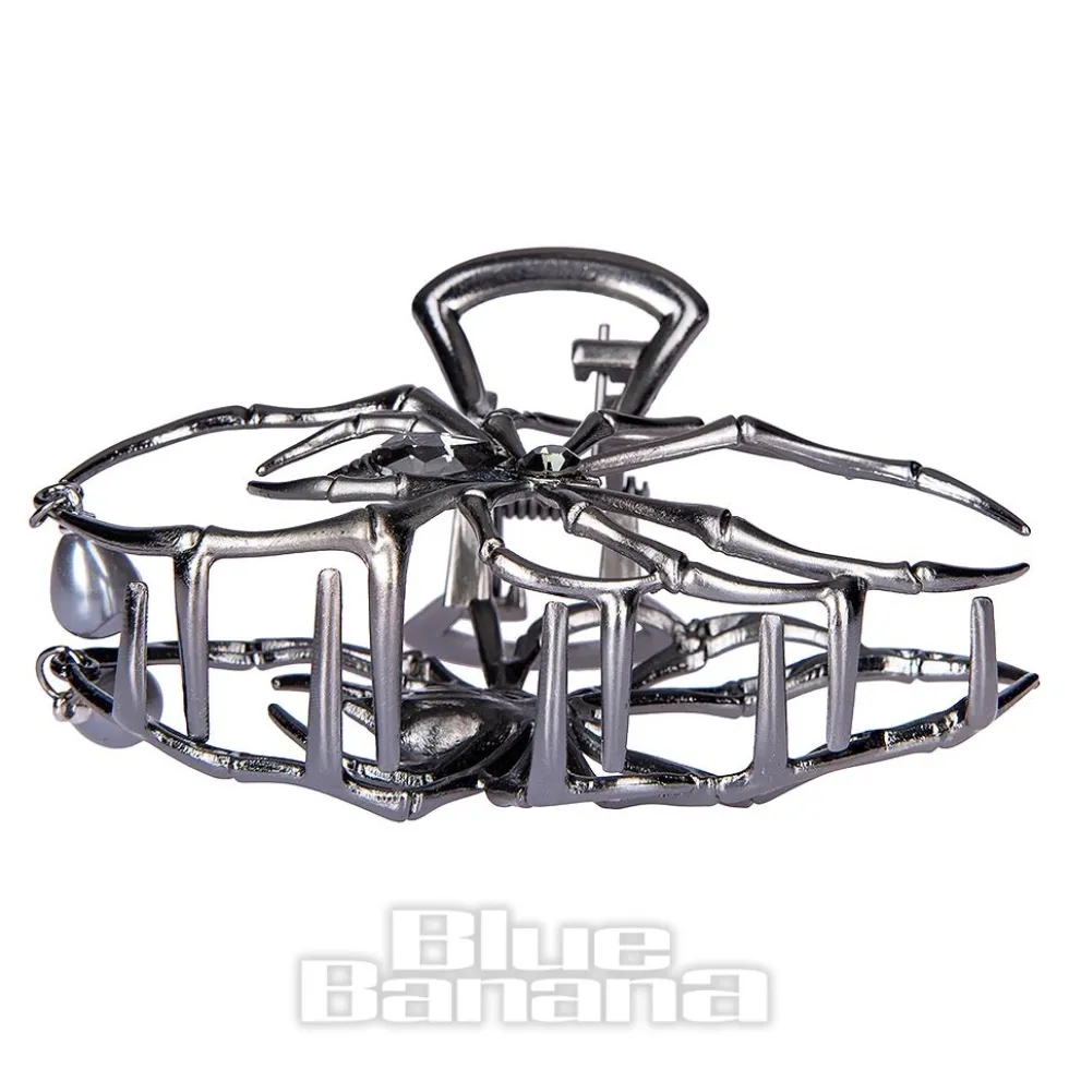 Blue Banana Spider & Pearl Hair Clip (Black)