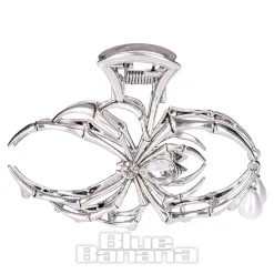 Blue Banana Spider & Pearl Hair Clip (Silver)
