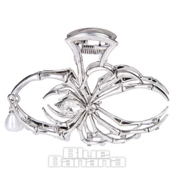 Blue Banana Spider & Pearl Hair Clip (Silver)