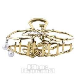Blue Banana Spider & Pearl Hair Clip (Antique Gold)