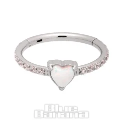 Blue Banana Steel 1.2mm Heart Hinged Segment Ring (Opal)