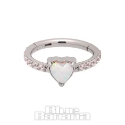 Blue Banana Steel 1.2mm Heart Hinged Segment Ring (Opal)