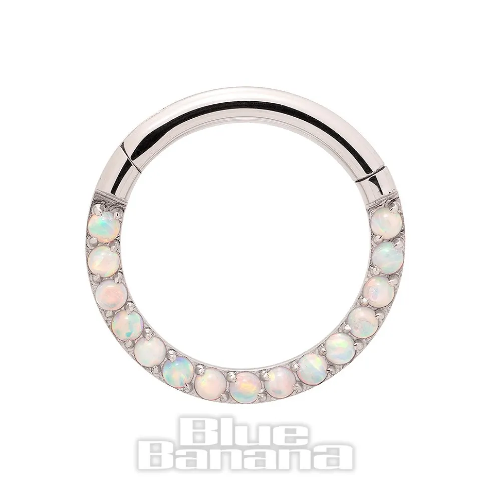 Blue Banana Steel 1.2mm Small Gem Hinged Segment Ring (Half Opal)