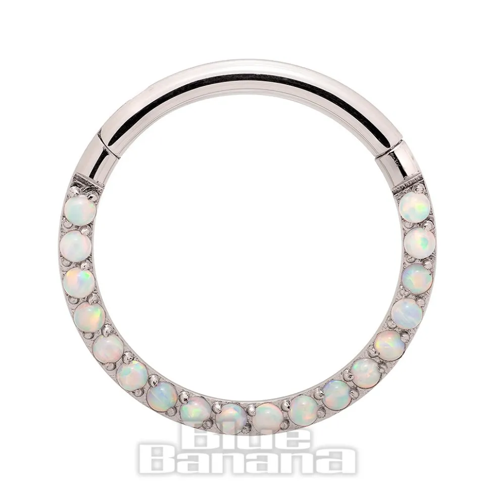 Blue Banana Steel 1.2mm Small Gem Hinged Segment Ring (Half Opal)