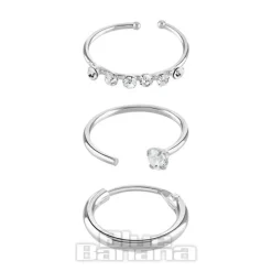Blue Banana Sterling Silver Assorted Nose Rings (3 Pack)