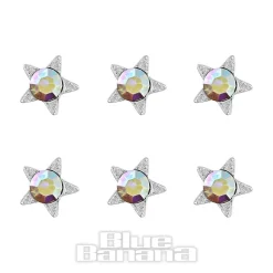 Blue Banana Sterling Silver Aurora Borealis Star Nose Studs (6 Pack)