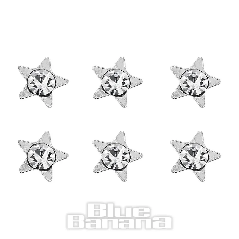 Blue Banana Sterling Silver Crystal Star Nose Studs (6 Pack)