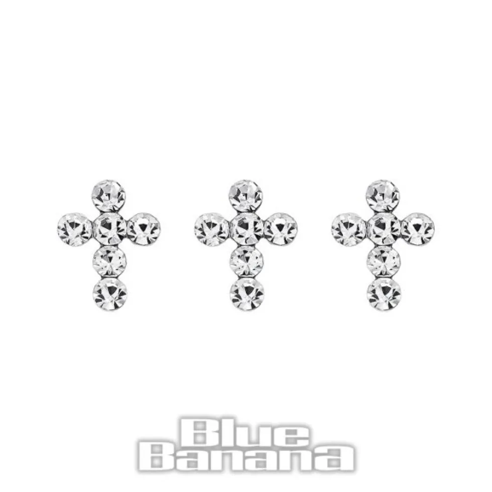 Blue Banana Sterling silver Cross & Gem Nose Studs (3 Pack)