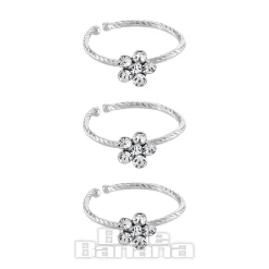 Blue Banana Sterling Silver Crystal Flower Nose Rings (3 Pack)