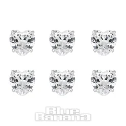 Blue Banana Sterling Silver 2.5mm/3mm Hearts Nose Studs (6 Pack)
