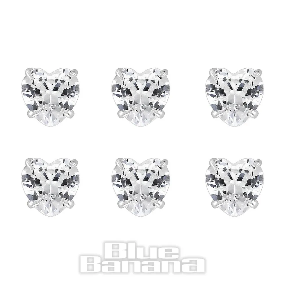 Blue Banana Sterling Silver 2.5mm/3mm Hearts Nose Studs (6 Pack)