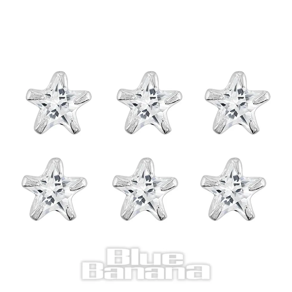 Blue Banana Sterling Silver 2.5mm Crystal Star Nose Studs (6 Pack)