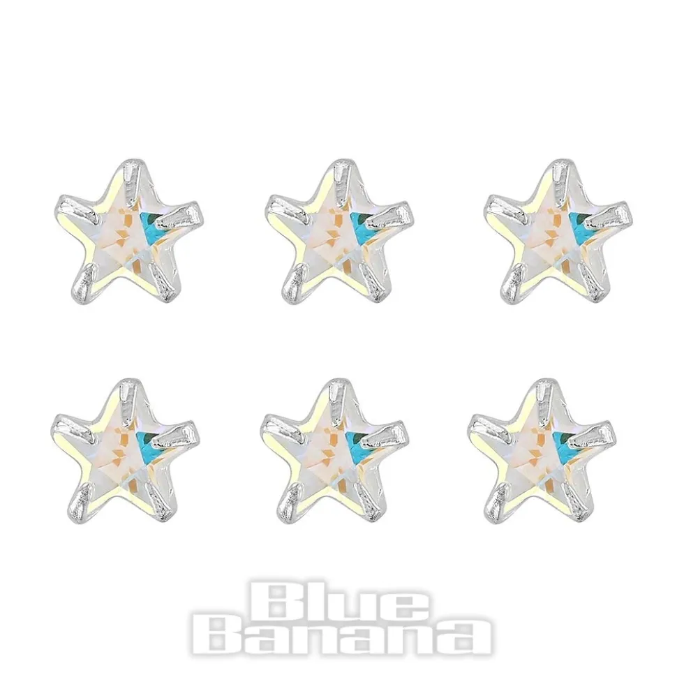 Blue Banana Sterling Silver 2.5mm Aurora Borealis Star Nose Studs (6 Pack)