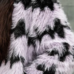Blue Banana Striped Faux Fur Coat (Lilac/Black)