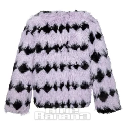 Blue Banana Striped Faux Fur Coat (Lilac/Black)