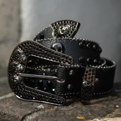 Blue Banana Studded Skull Belt (Black)