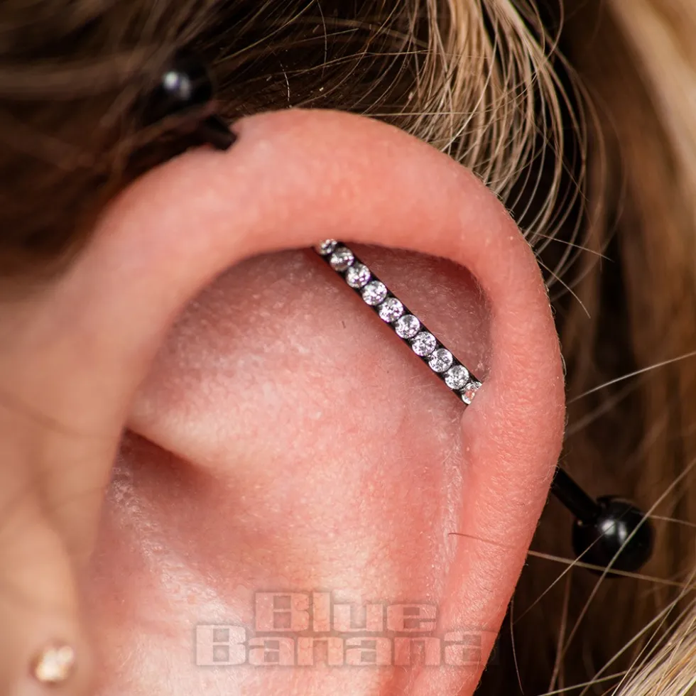 Blue Banana Surgical Steel Crystal Industrial Bar (Black)