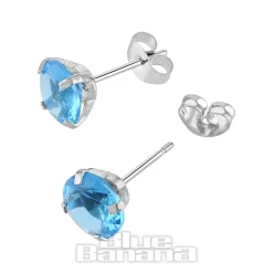 Blue Banana Surgical Steel Cubic Zirconia Round Stud Earrings (Aqua)