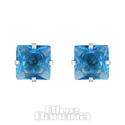 Blue Banana Surgical Steel Cubic Zirconia Square Stud Earrings (Aqua)