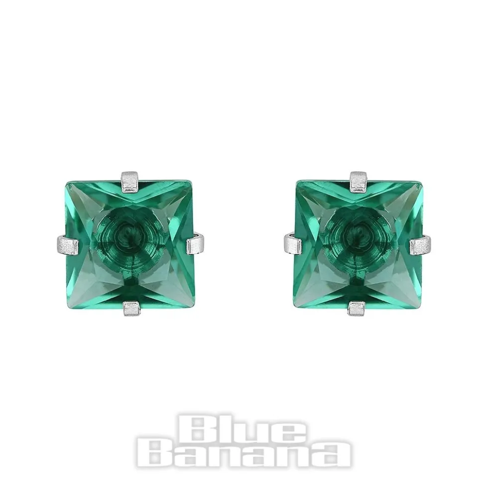 Blue Banana Surgical Steel Cubic Zirconia Square Stud Earrings (Zircon)