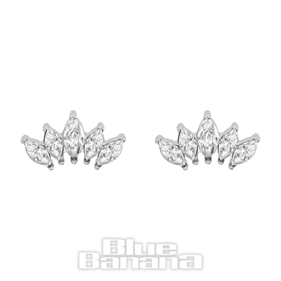 Blue Banana Surgical Steel Cubic Zirconia 5 Ear Studs (Silver)