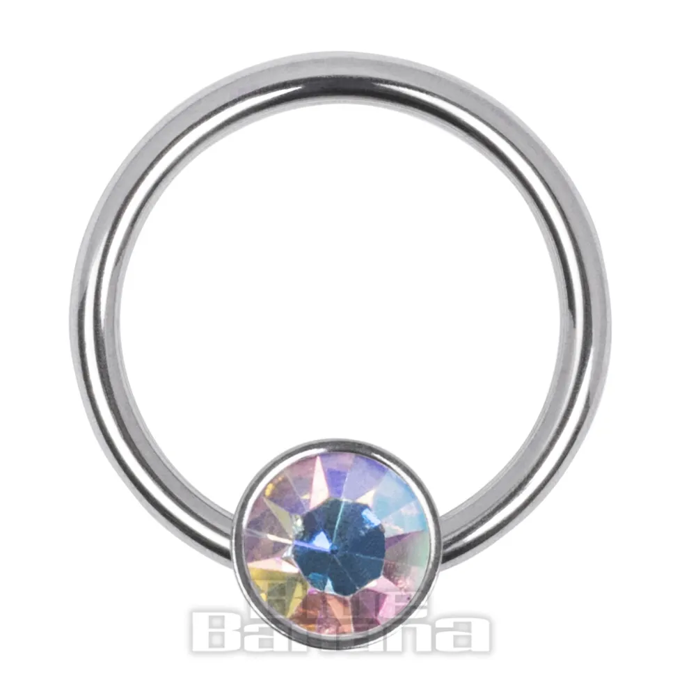 Blue Banana Surgical Steel Flat Jewelled BCR (Aurora Borealis)