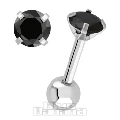 Blue Banana Surgical Steel Gem Jewel 1.2 x 6mm Tragus Bar (Black)