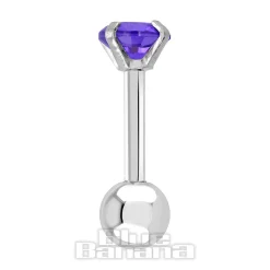Blue Banana Surgical Steel Gem Jewel 1.2 x 6mm Tragus Bar (Amethyst)