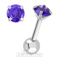 Blue Banana Surgical Steel Gem Jewel 1.2 x 6mm Tragus Bar (Amethyst)
