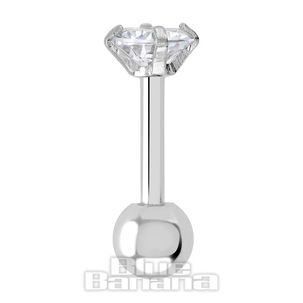 Blue Banana Surgical Steel Gem Jewel 1.2 x 6mm Tragus Bar (Crystal)