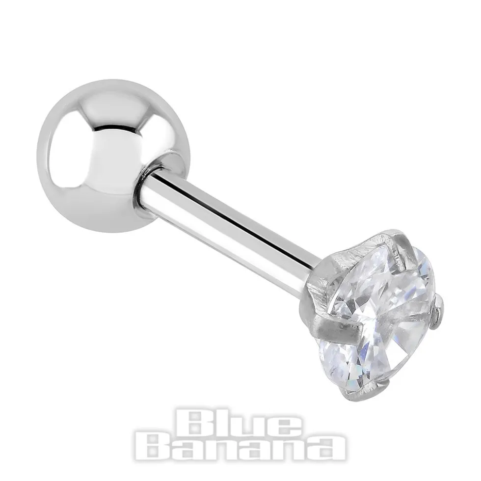 Blue Banana Surgical Steel Gem Jewel 1.2 x 6mm Tragus Bar (Crystal)